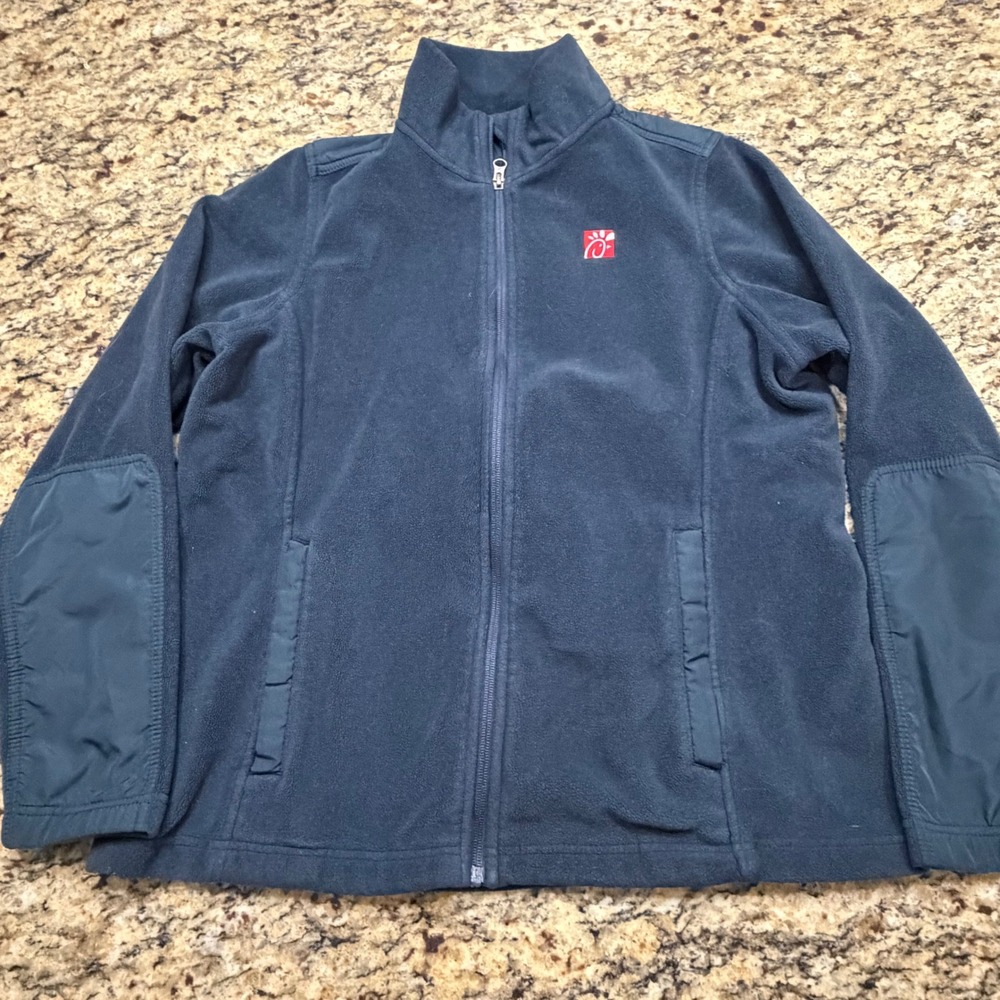 Oobe Chick-fil-A Mens L Fleece Jacket Navy Blue Full Zip Uniform Elbow Patches